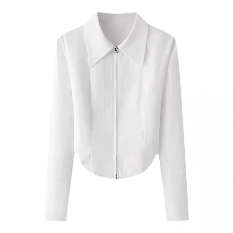 新品白色叠穿尖领衬衫女秋