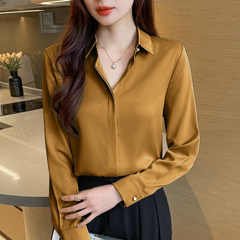 新品高级感醋酸缎面衬衫女