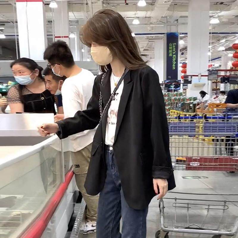 极速2024新款秋廓形黑色西装外套女士高级设计感气质宽松显瘦休闲