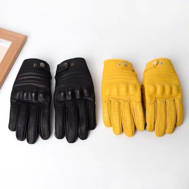 高品质黄色牛皮四季机车复古哈雷摩托车骑行手套情侣真皮防滑耐磨