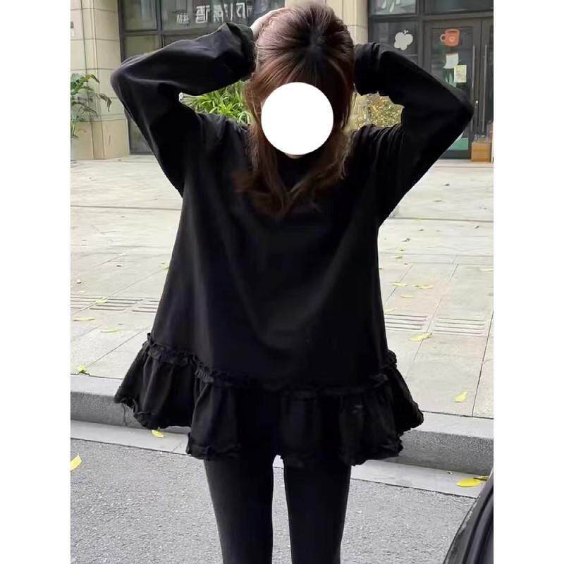 新品大码白色木耳边长袖T恤女2026秋季新款胖mm宽松纯棉洋气打底