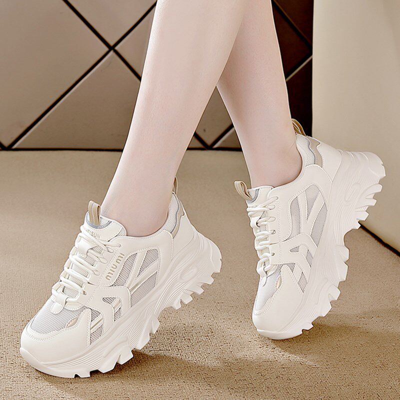 网面老爹鞋女款2025新款夏季薄款休闲运L动鞋子厚底小白鞋透气网