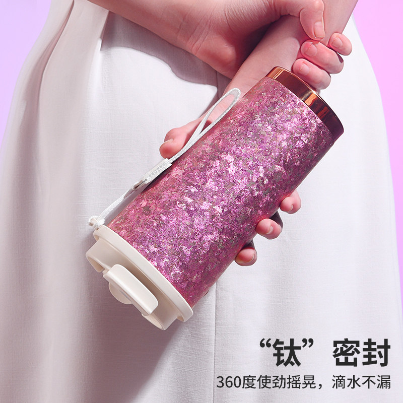 双层纯钛保温杯女士便携高颜值保冷咖啡杯2024Q新款吸管水杯子礼