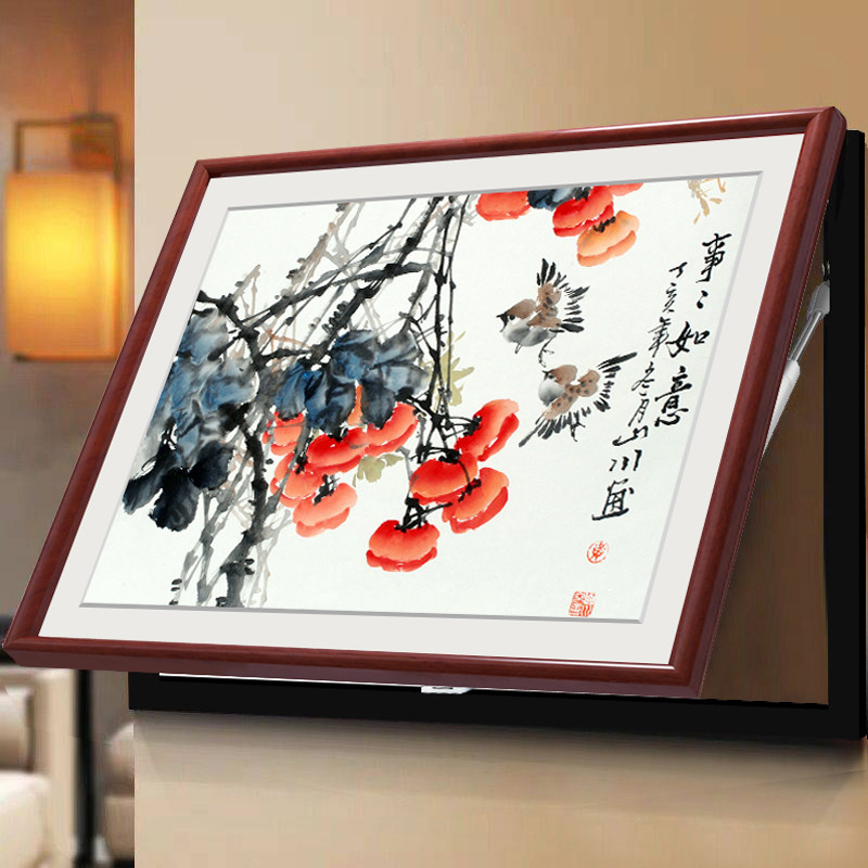 现代中式电表箱配电箱装饰画客厅餐厅挂画电闸R盒遮挡墙壁画实木