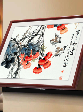 现代中式电表箱配电箱装饰画客厅餐厅挂画电闸R盒遮挡墙壁画实木