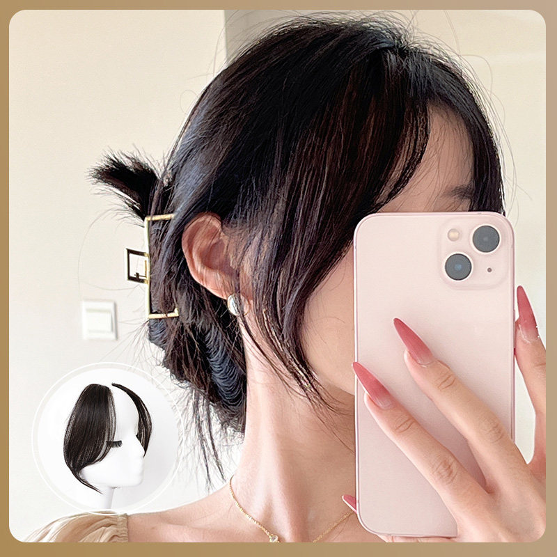 真发八字浏海假发片假发女自然前A额中分假浏海网红法式长鬓角贴