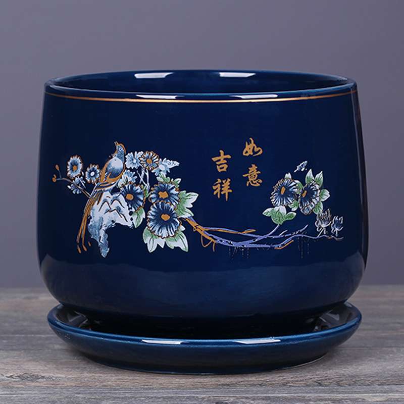 花盆陶瓷带托盘大号家用室内客厅绿萝君子兰花花盆养花盆中等