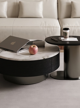 顾家家居实木侘寂风家用大理石面茶几客厅高级感储物边几角几组合