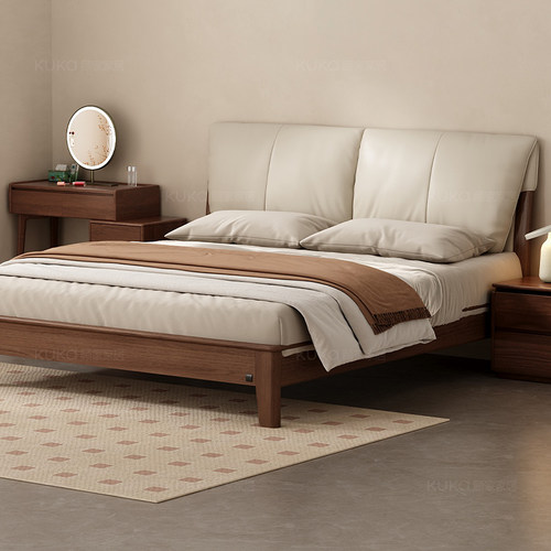 顾家家居胡桃木全实木主卧大床