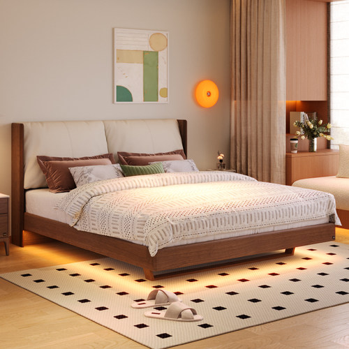 顾家家居中古风胡桃木实木床