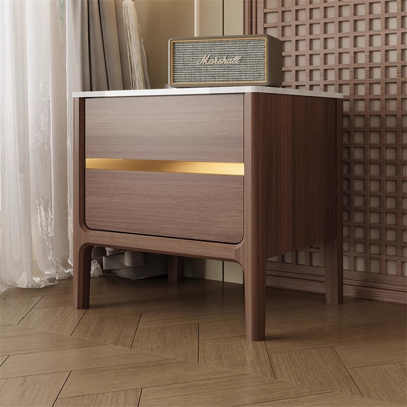 顾家家居岩板白蜡木新中式主卧室床头床边储物收纳二斗柜（合集）