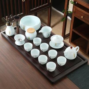 高档精致简约家用办公泡茶壶盖碗茶杯洗茶道茶盘 陶瓷功夫茶具套装