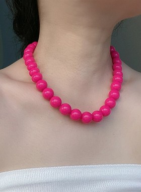 新款多巴胺糖果亮色串珠项链女简约时尚百搭锁骨链卫衣颈链配饰