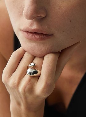 水滴素面开口戒指女小众设计高级感气质百搭个性食指戒亮面指环潮