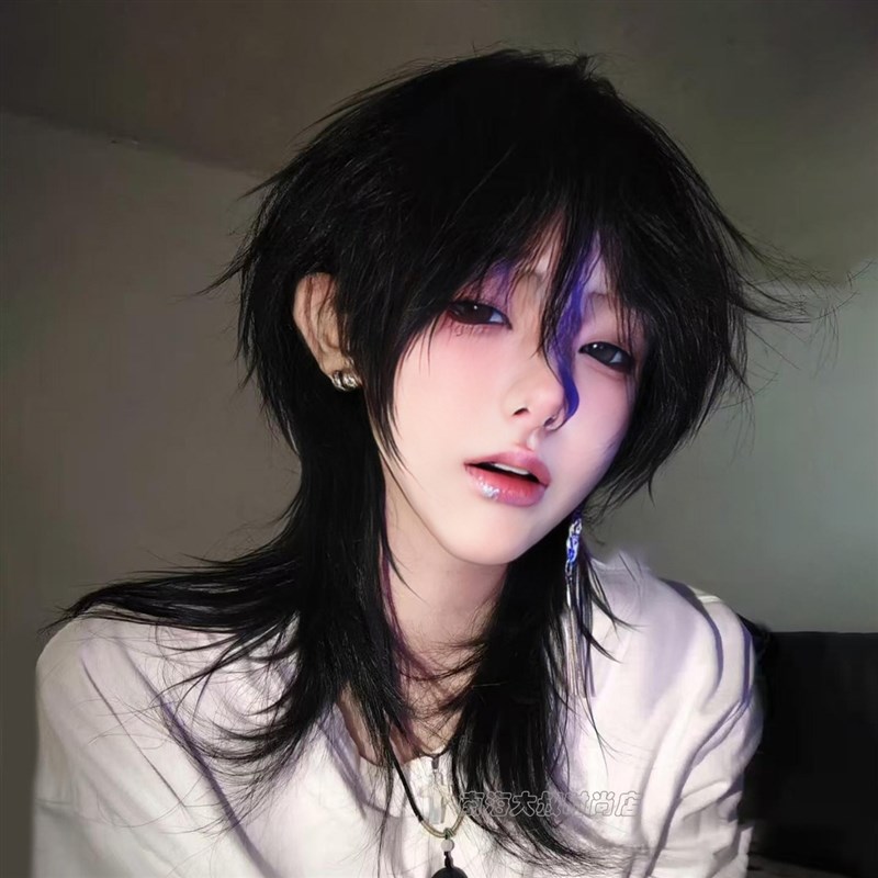 假发男新中式狼尾发cos万用鲻鱼头黑茶色二次元动漫感小众全头套