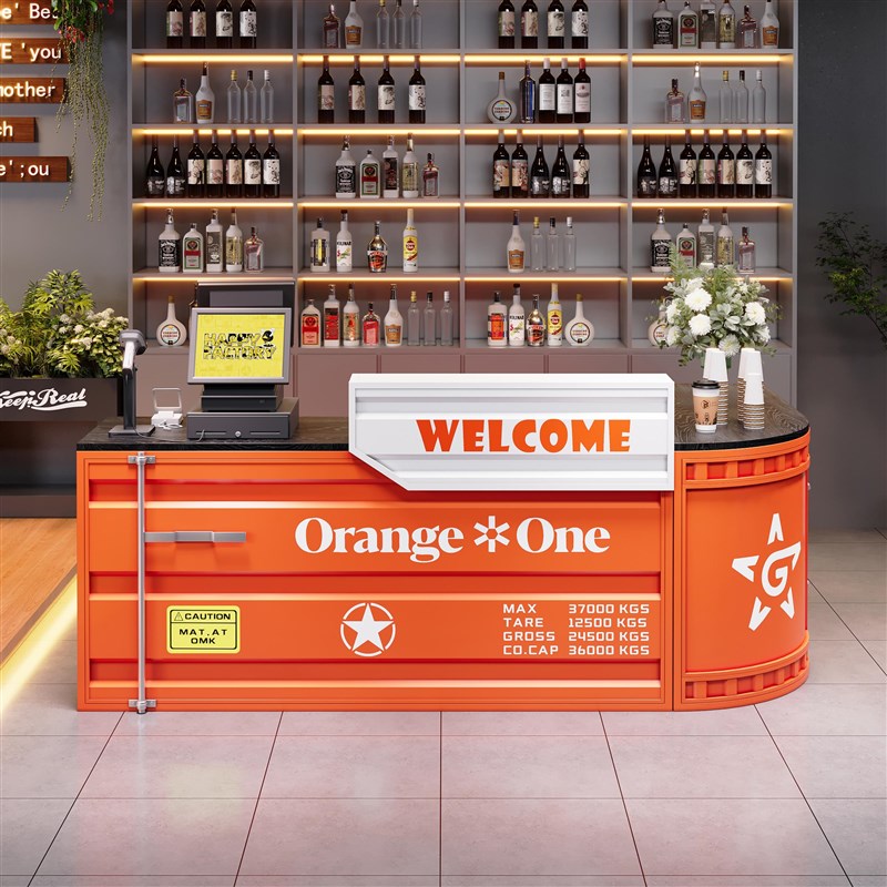 网红工业风铁艺弧形收银吧台奶茶咖啡台球室篮球馆健身房前接待台