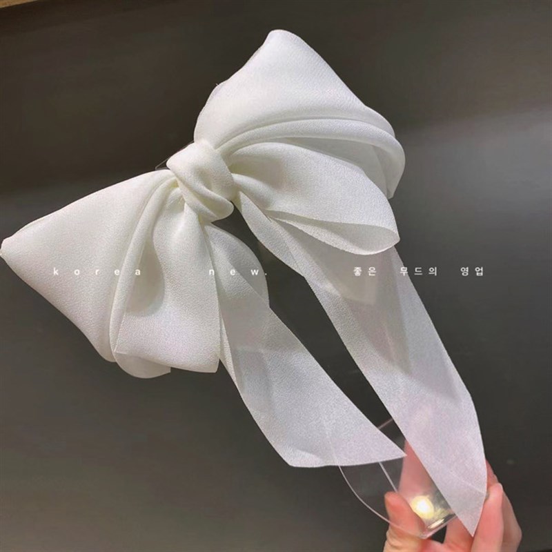 白色大蝴蝶结发卡小仙女飘带头饰头花气质夹子后脑勺发夹顶夹