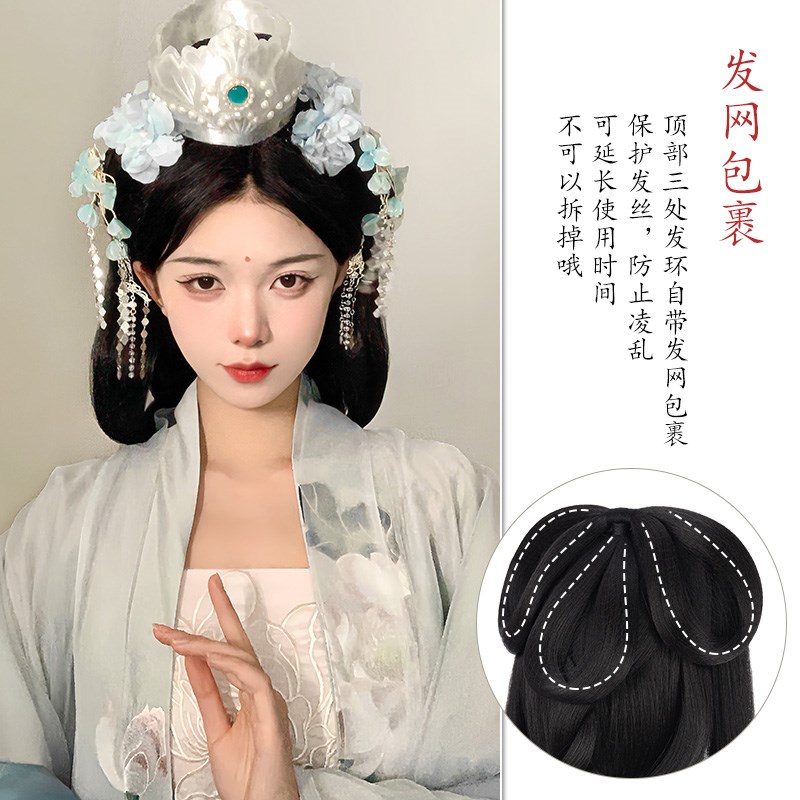 汉服战国袍假发一体式全套头饰古风假发髻盘发古装魏晋风后压发包