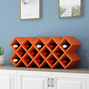定制红酒格子菱形酒架置物架实木展示酒柜装饰架摆件壁挂酒插叉格