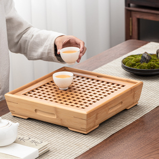 托盘茶海台功夫茶具 竹制小茶盘家用方形干泡盘小号竹制迷你储水式