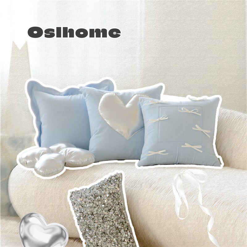 简约客厅沙发蓝色蝴蝶结高级感抱枕靠枕轻奢样板房间装饰爱心靠垫