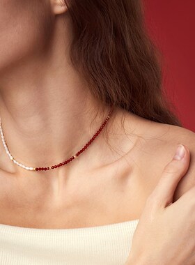 ARSIS新年鸿运拼接项链本命年红色礼物小众轻奢红玛瑙女新款