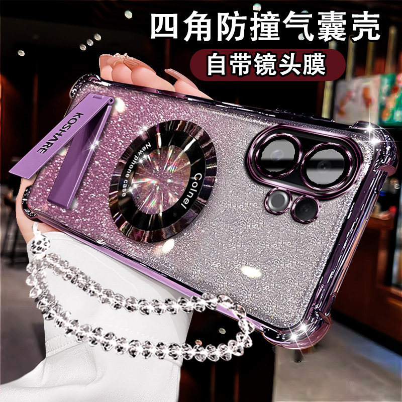 适用vivoS30手机壳高档闪粉V2464A磁吸折叠支架S30 promini镜头膜全包S30网红女新款V2465A气囊保护套S30软壳