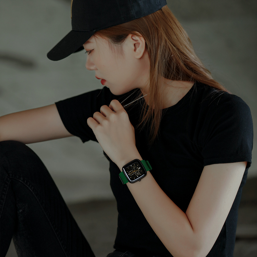 新款硅胶女表TICTOC中性三眼时尚中性女士手表潮流黑色气质手表女