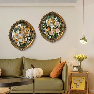 椭圆形装饰画法式卧室床头挂画轻奢高级感美式复古客厅背景墙壁画