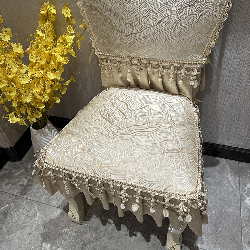 餐桌椅坐垫布艺高端奢华家用美式提花套罩田园蕾丝绑带固定椅子套