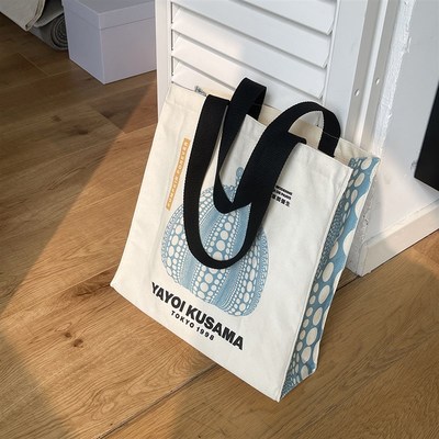 草间弥生艺术画环保帆布袋手提女包单肩通勤电脑包学生上课书包