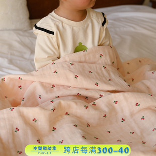 薄款 小樱桃浴巾纯棉四层纱布婴儿宝宝盖毯夏季 女R洗澡毛巾柔软家