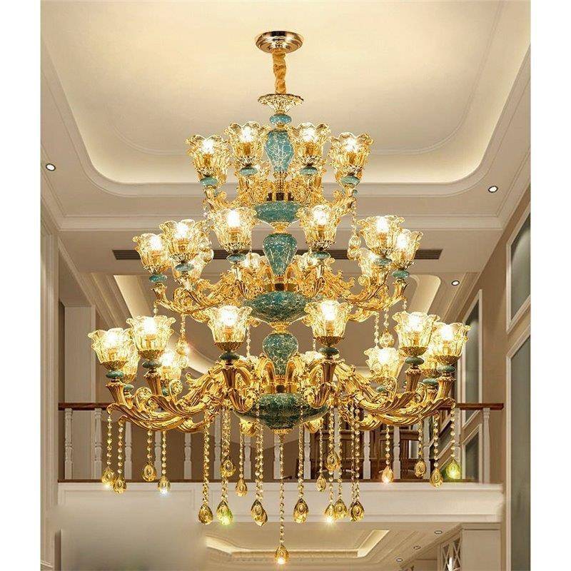 复式楼大吊灯别墅客厅三层陶瓷水晶灯欧式楼中楼大厅楼梯间长吊灯