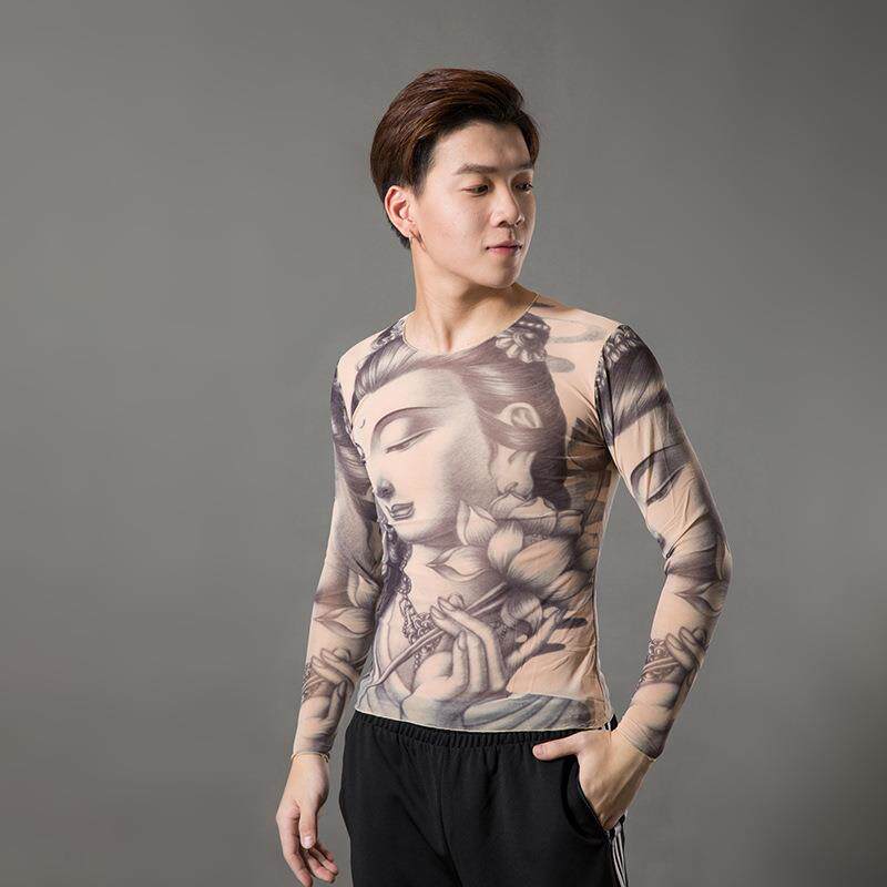 纹身衣服长袖花臂紧身女打底刺青欧美风味关公龙佛观音印花恤