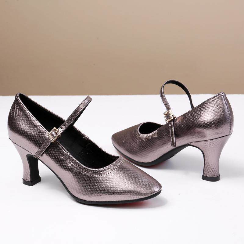 摩登舞鞋新款石头纹亮皮中高跟舞蹈鞋交谊舞鞋模特鞋