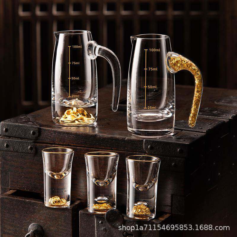 团圆白酒杯分酒器套装家用小一口杯水晶玻璃中式子弹杯个性酒盅具