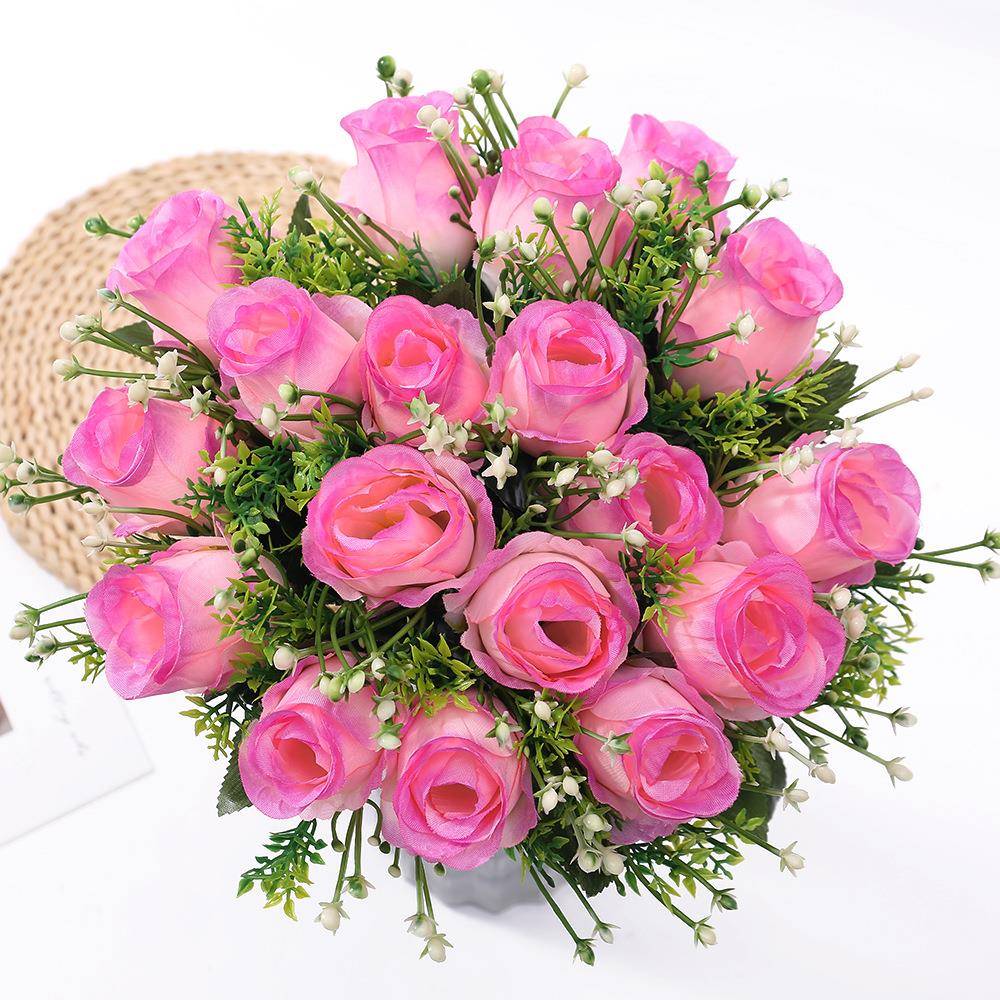 假花婚庆玫瑰花蕾玫瑰仿真花束酒店婚礼拍摄道具家居装饰