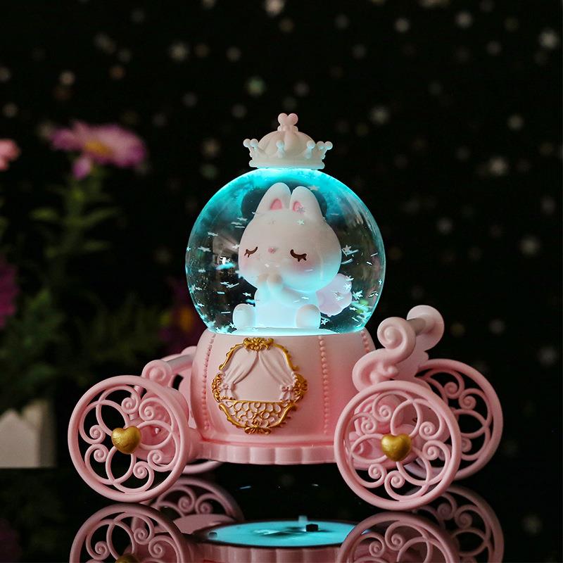 少女心宠物天使马车水晶球儿童带灯玩具学生桌面装饰摆件树脂礼品