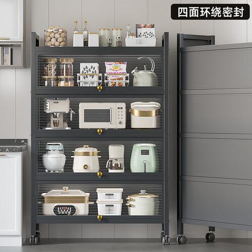 甄选枫悦家用多功能微波炉收纳架落地加厚带柜门防尘可移动厨房收
