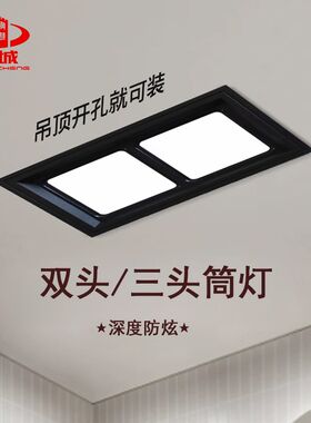 双头方灯嵌入式led长方形筒灯斗胆灯蜂窝大板吊顶客W厅三头无主灯