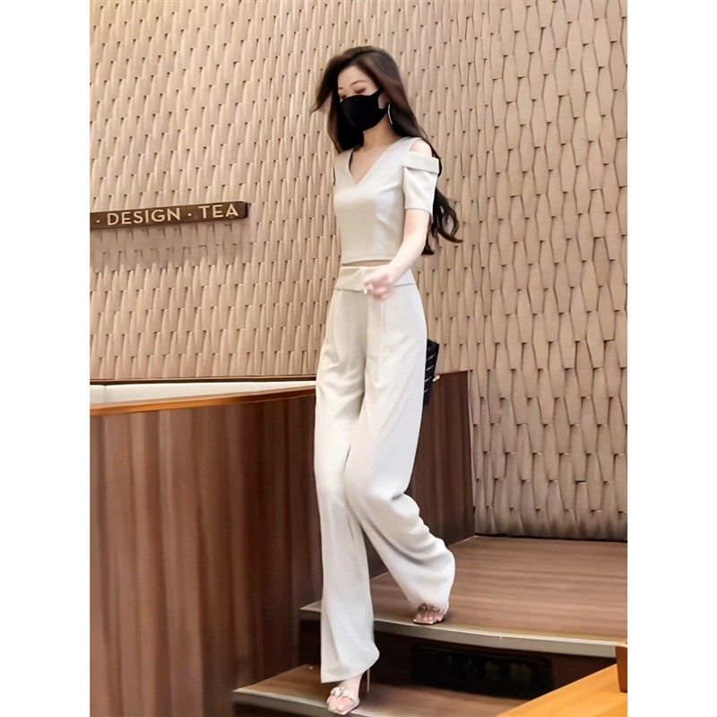 高级感御姐轻熟风网红炸街休闲时尚职G业通勤阔腿裤两件套装女夏