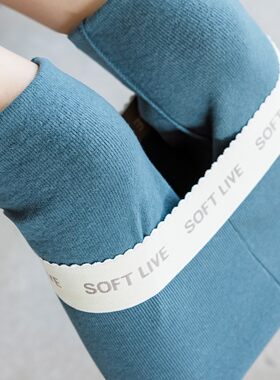 磨毛加薄绒竖条纹打底裤女春秋款外穿螺纹大码O胖mm抓绒不掉档秋