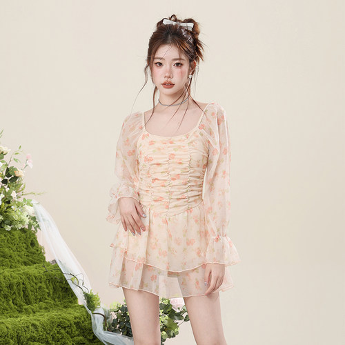 连身泳衣女夏季20m23新款保守显瘦遮肉遮肚高级感时尚裙式平角泳