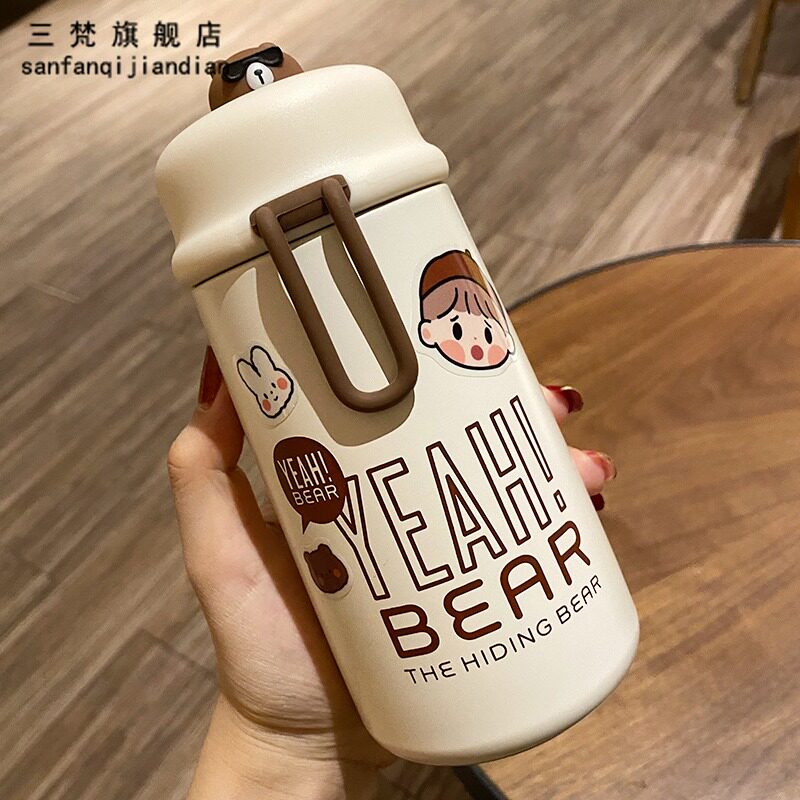 韩版可爱保温杯女精致学生便携小杯子ins不锈钢水杯简.约清新森系