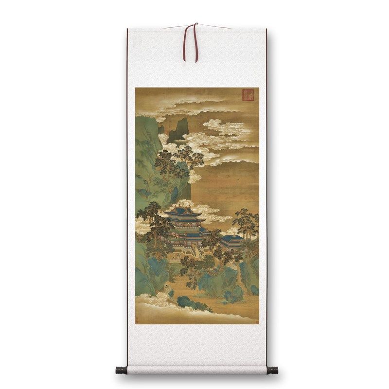 赵伯驹《仙山楼阁》客厅书房茶室装饰画挂画M玄关水墨高清卷轴字