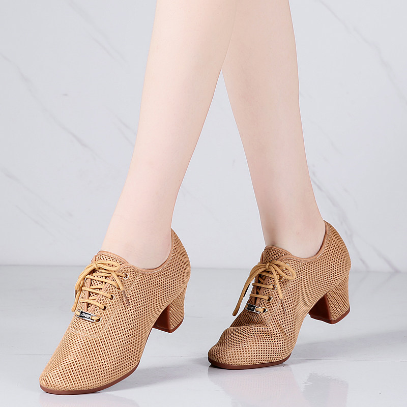 夏季透气网布拉丁舞鞋女款恰v恰初学者舞蹈鞋广场舞鞋跳舞鞋中高