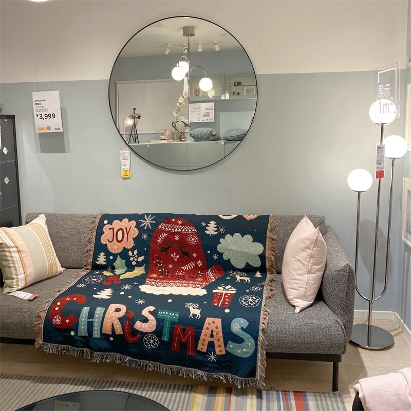 圣诞节单人位沙发套罩圣r诞多功能装饰毯子挂布喜庆沙发巾床毯盖