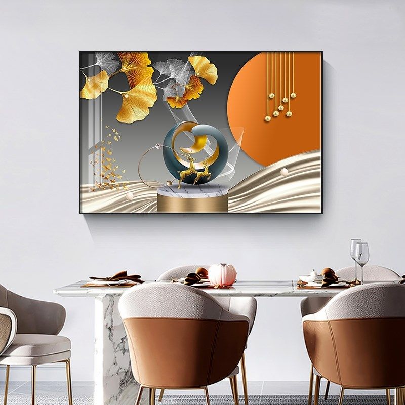 餐厅装饰画单个现代简约客厅挂画横版餐边画N玄关进门柜壁画高级
