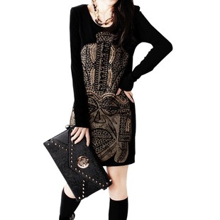 秋冬显瘦内搭大码打底衫长袖t恤C衫女中长款外穿宽松T裙加绒加厚