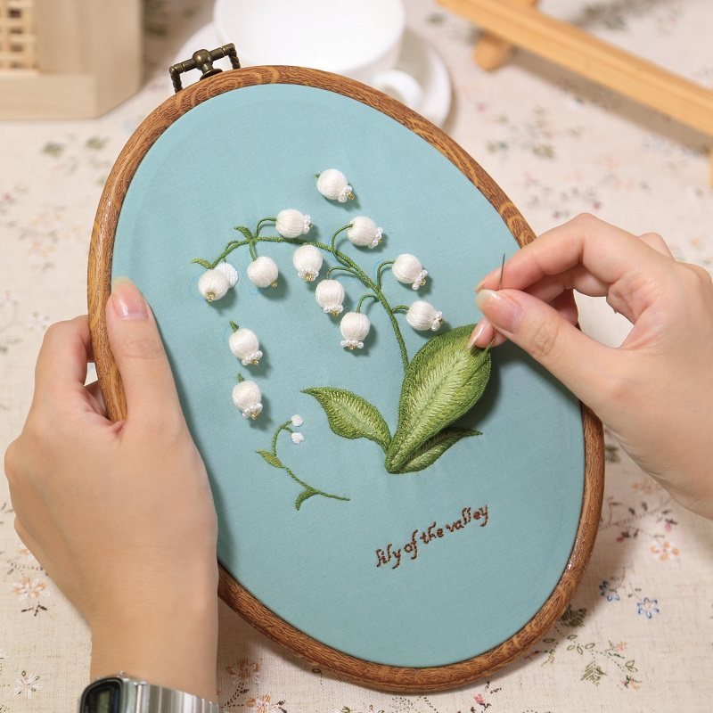 放羊班手工刺绣diy材料包v法绣欧式制作自绣立体绣花铃兰画初学者